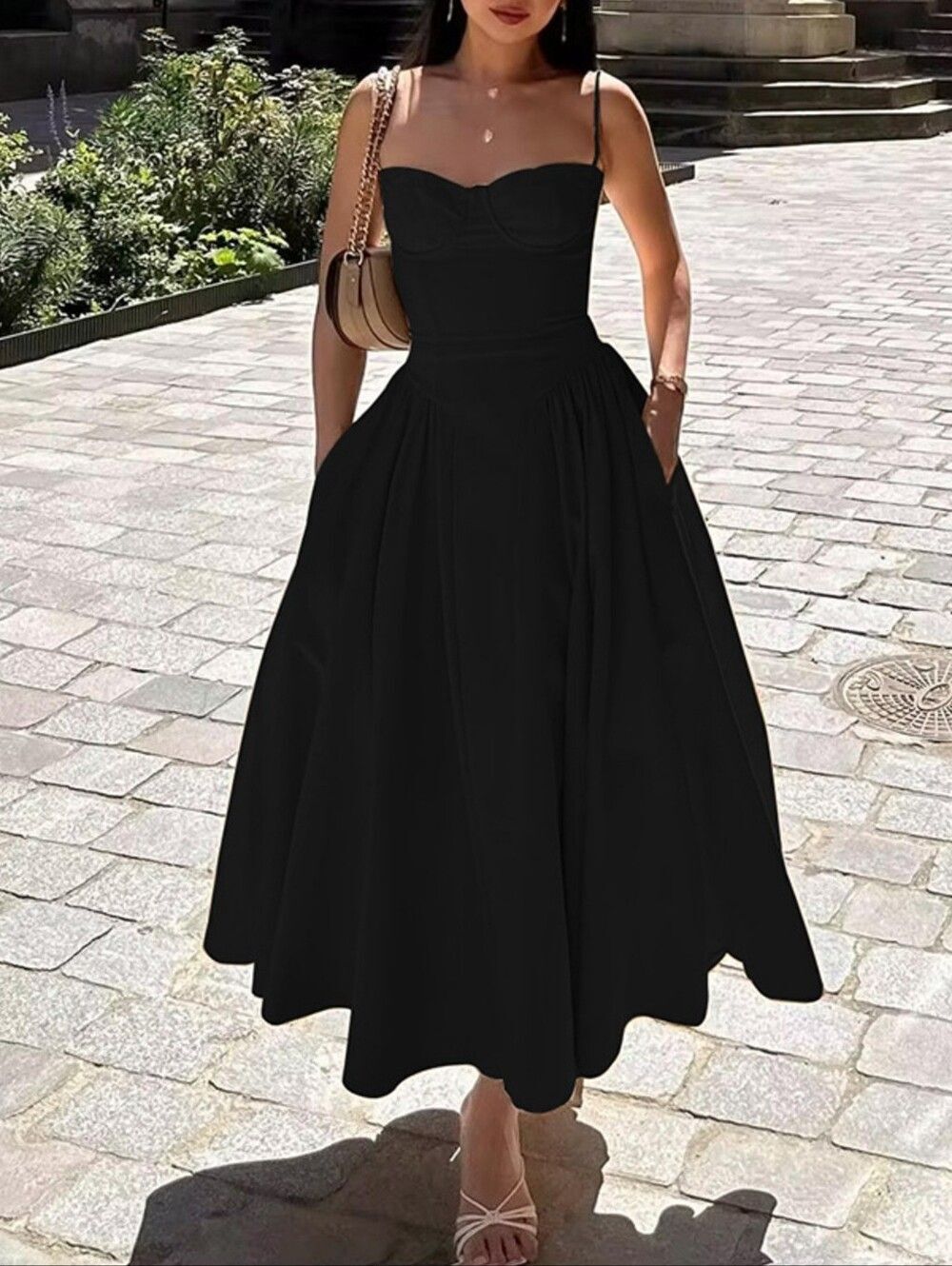 💥3/$180💥Flirty Corset Black Floral Fit-and-Flare Midi Princess Dress